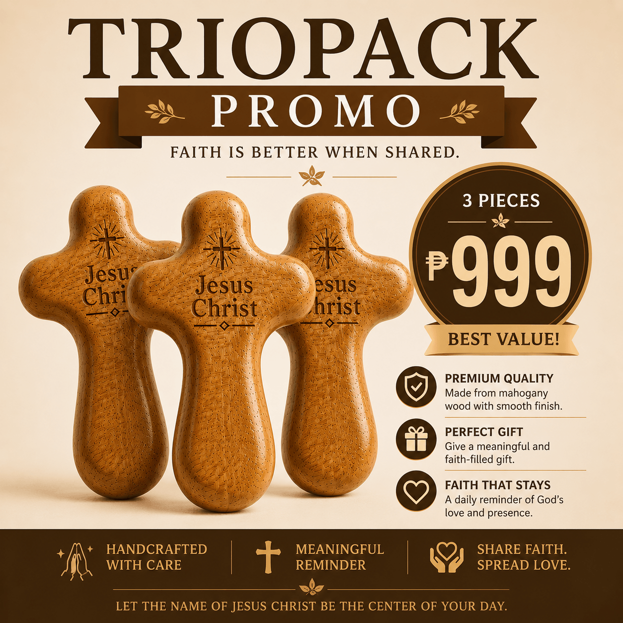 Cross of Faith | Premium Wooden Cross for Car & Christian Gift | SME Organics Philippines