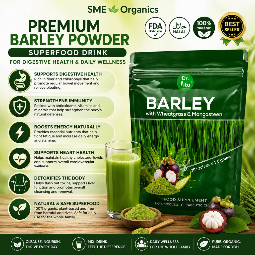 Premium barley powder superfood drink for digestive health and daily wellness