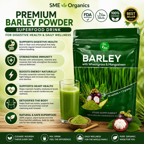 Premium barley powder superfood drink for digestive health and daily wellness