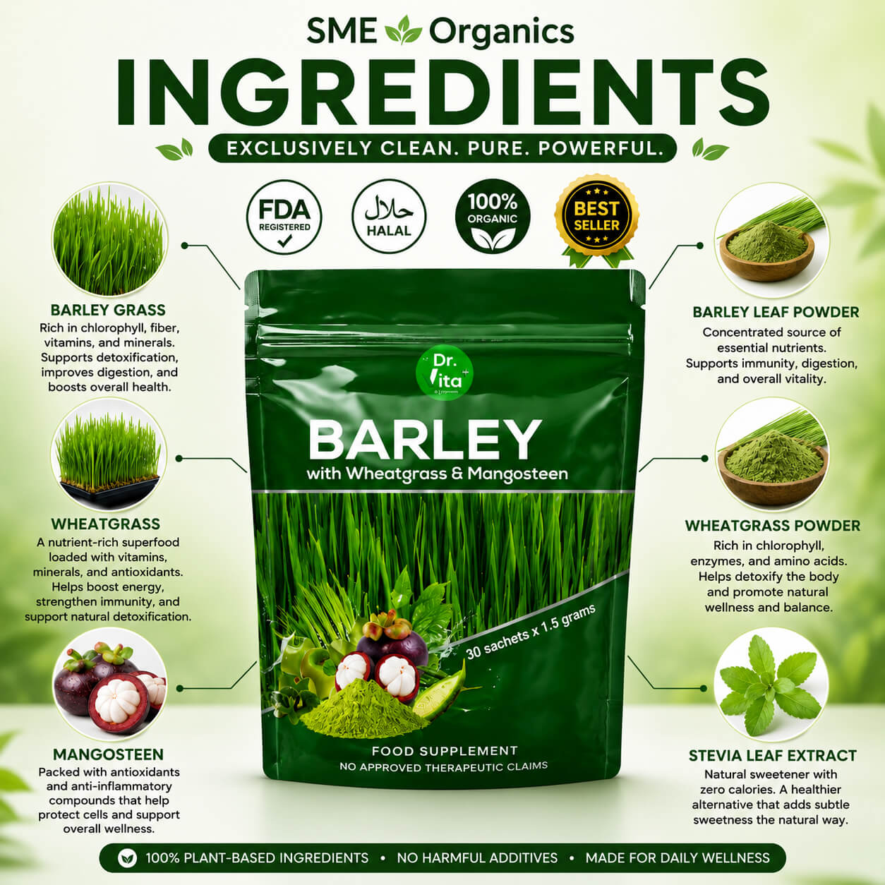 Barley Powder with Wheatgrass and Mangosteen ingredients