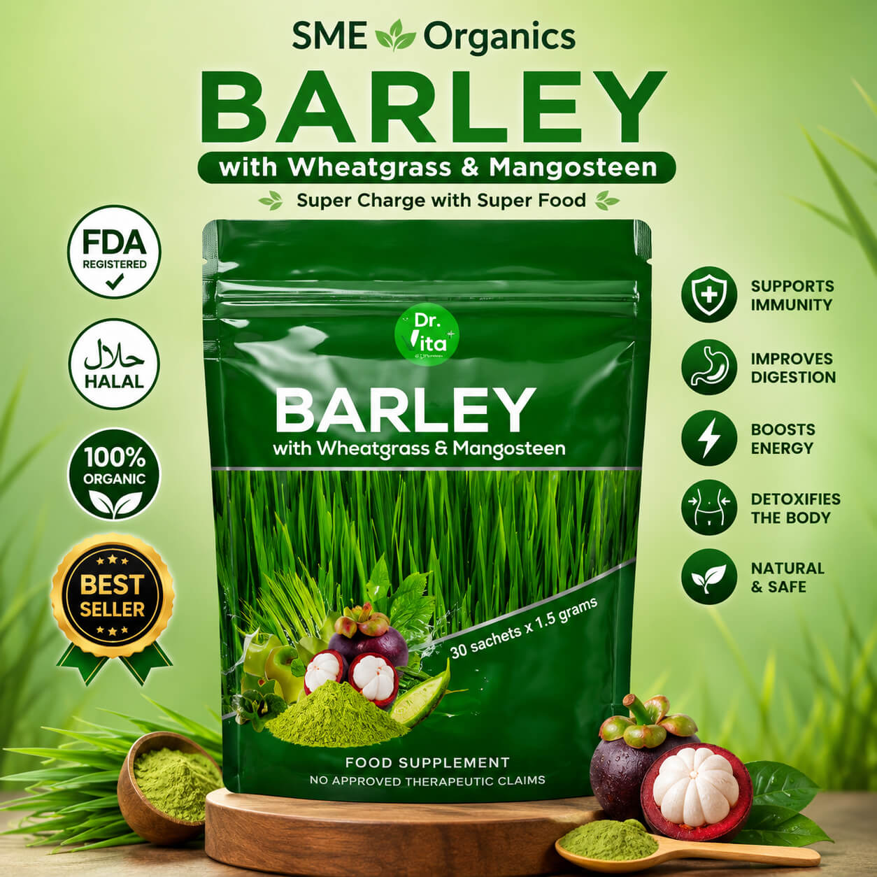 Barley Powder with Wheatgrass and Mangosteen by SME Organics