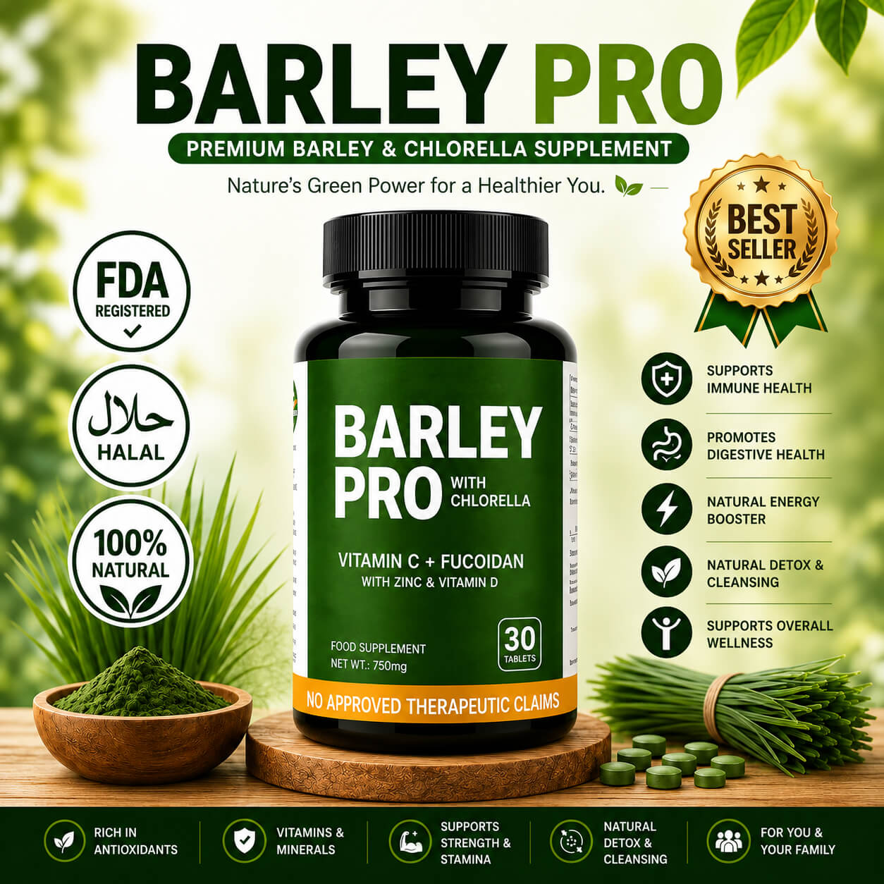 Barley Pro herbal supplement bottle by SME Organics