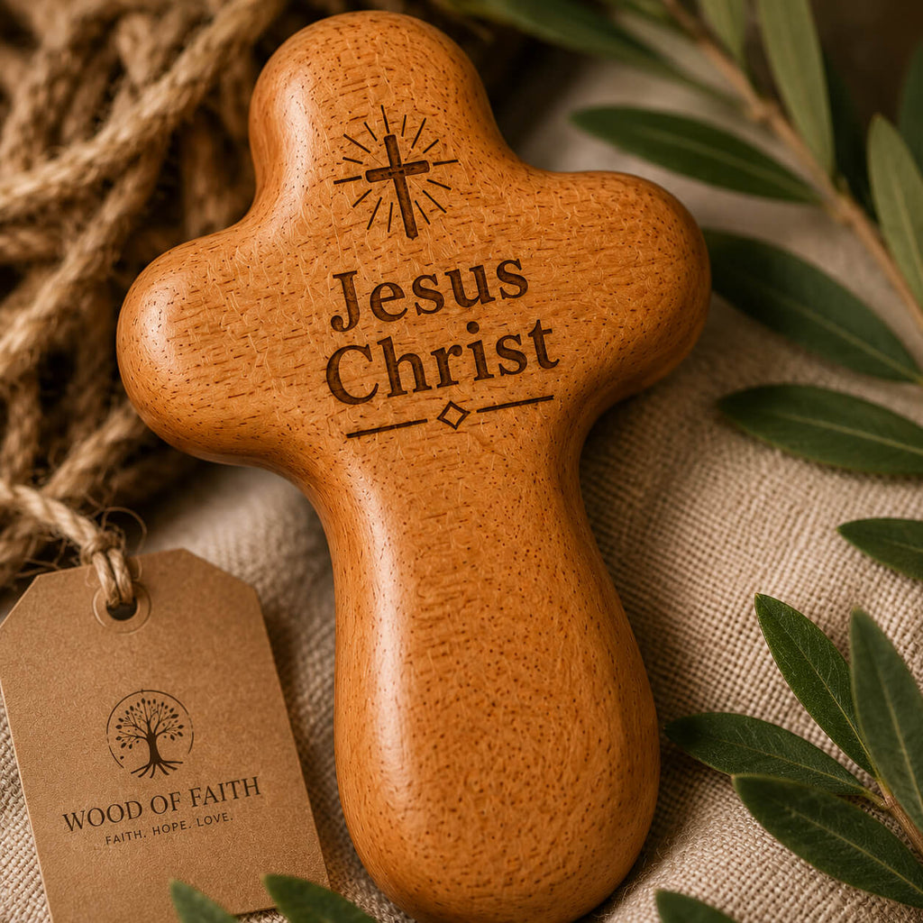 Handcrafted wooden Cross of Faith with Jesus Christ engraving