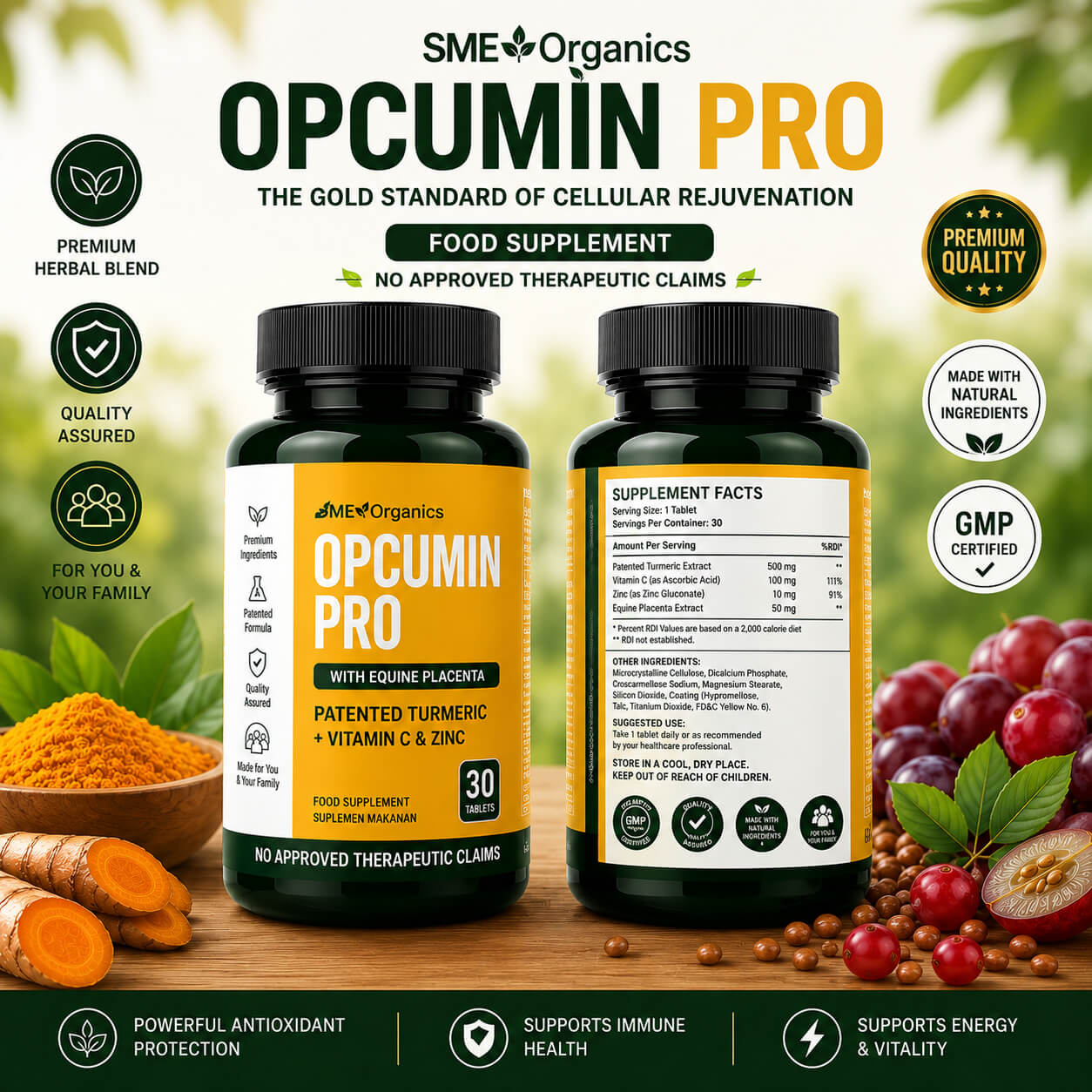 Opcumin Pro herbal wellness supplement bottle by SME Organics