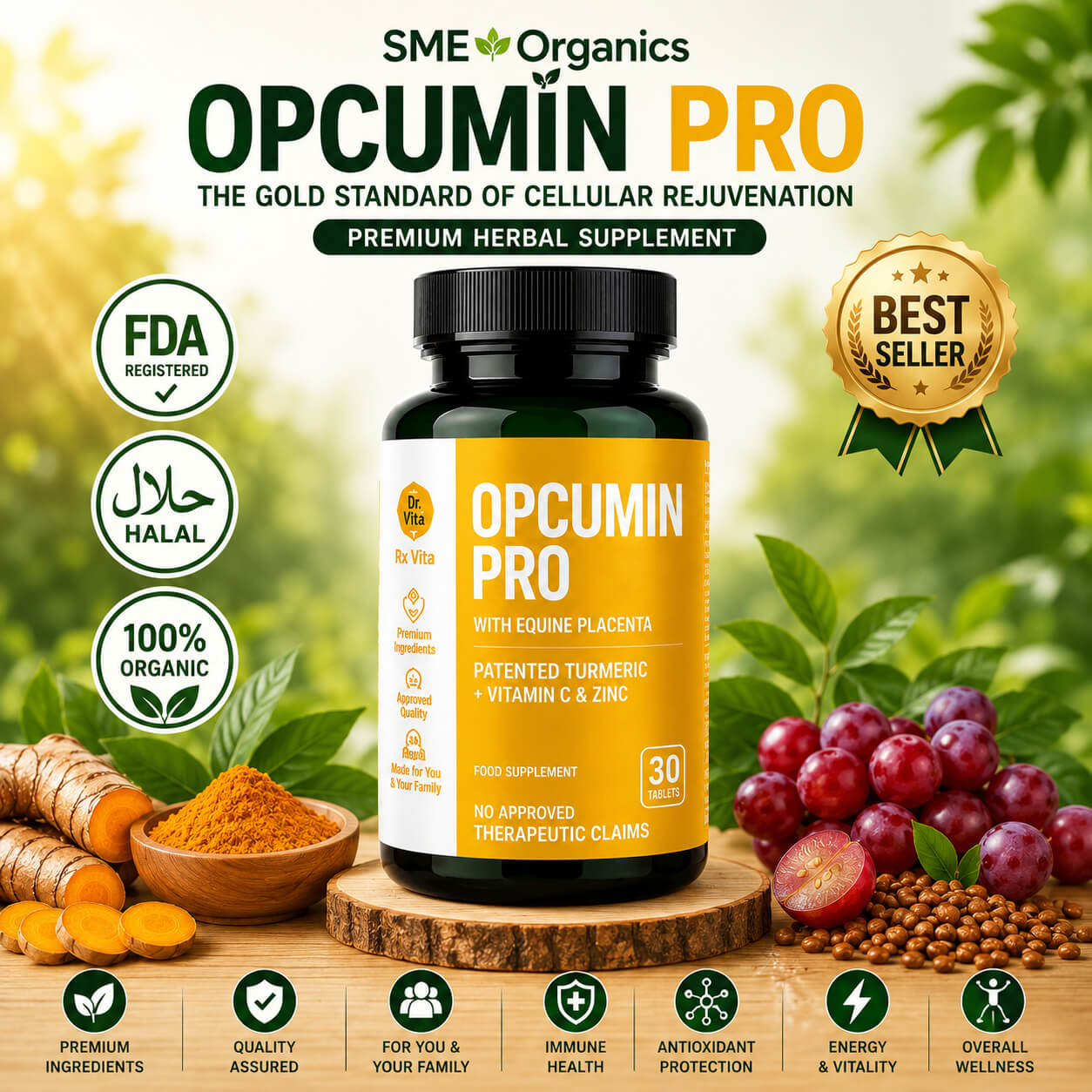 Opcumin Pro herbal wellness supplement bottle by SME Organics