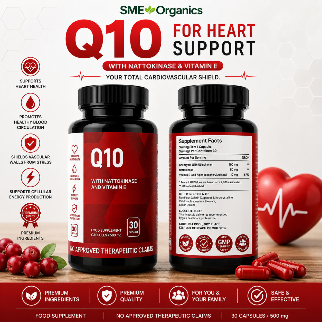 Q10 for Heart supplement bottles available at SME Organics Philippines