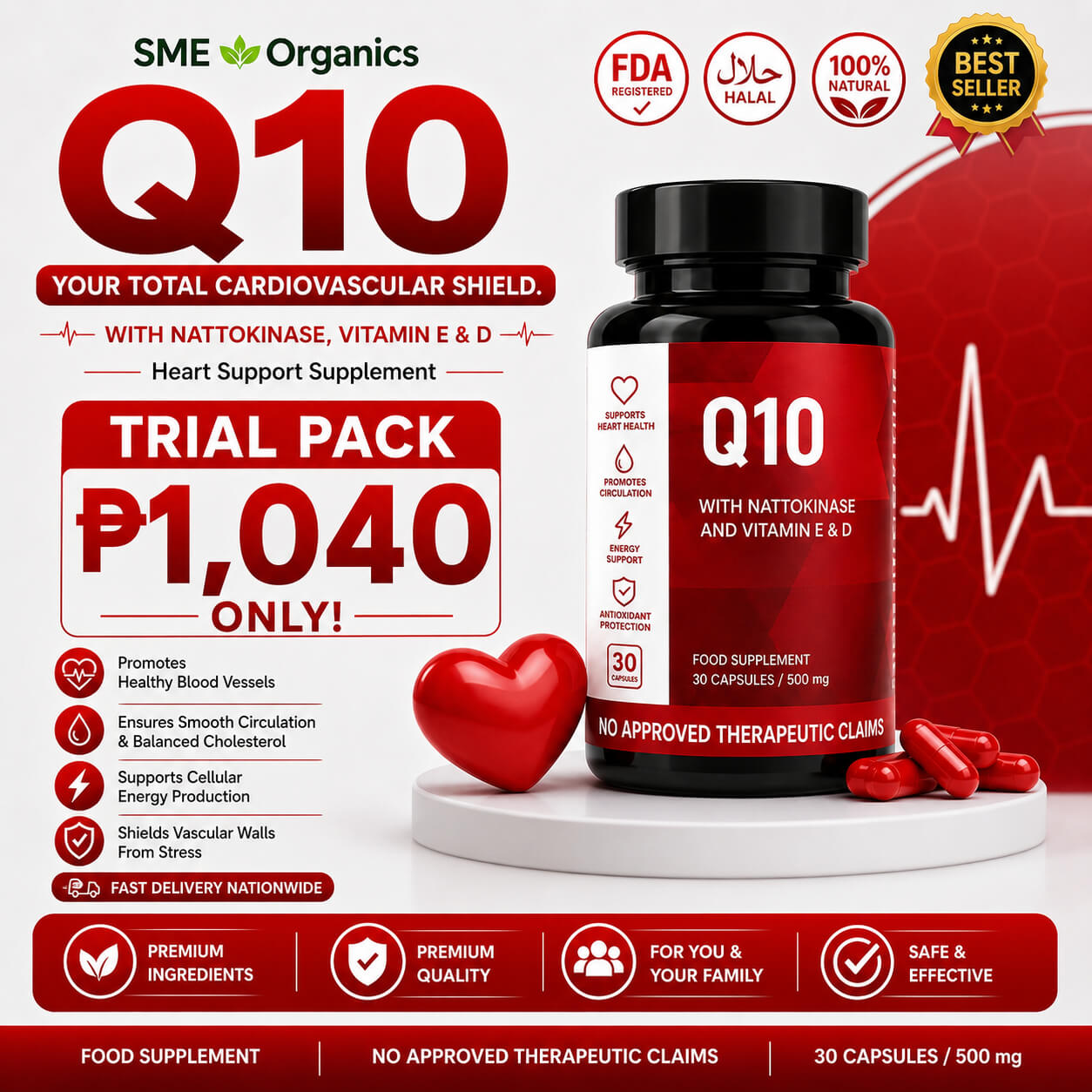 Q10 for Heart Philippines | Coenzyme Q10 & Nattokinase Supplement | SME Organics