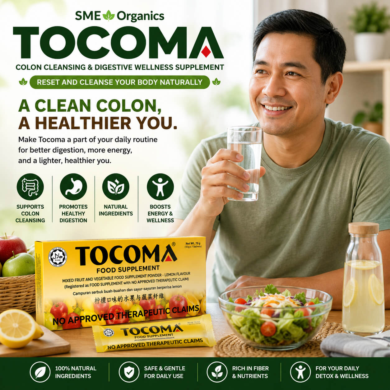 Adult enjoying Tocoma as part of a healthy digestive wellness routine